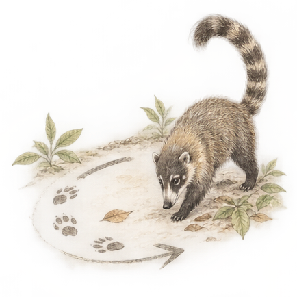  vintage-style illustrated coati graphics on a white background, 