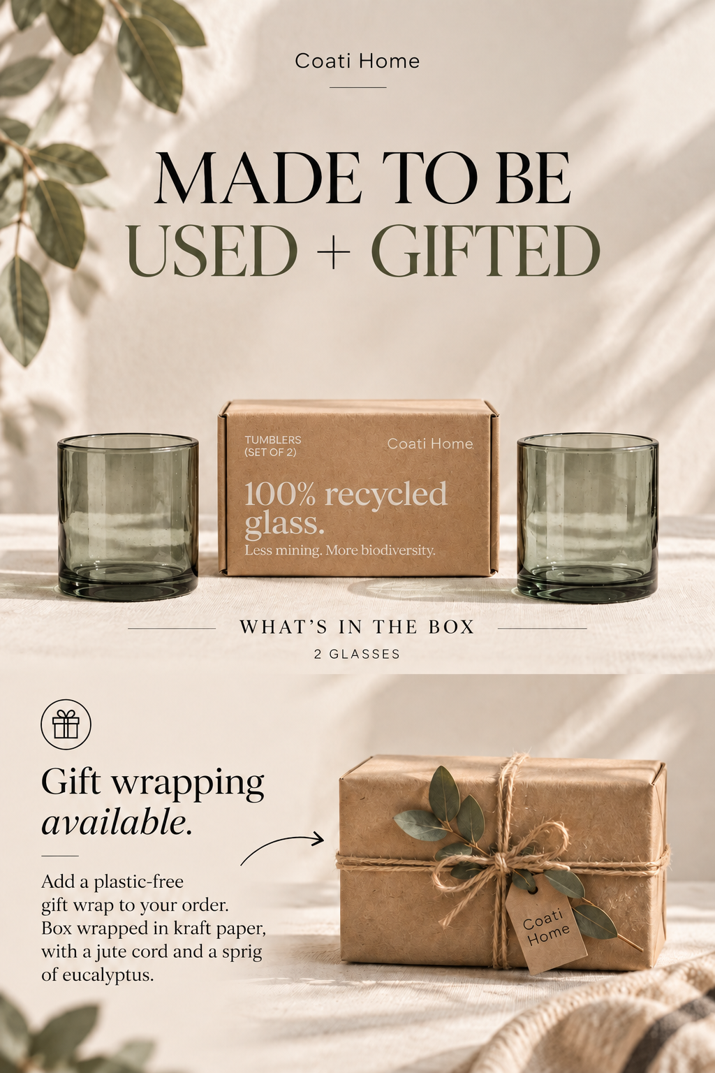 SANDY Light-Tinted (Short Glasses) – 100% Recycled & Handcrafted - Set of 2 units