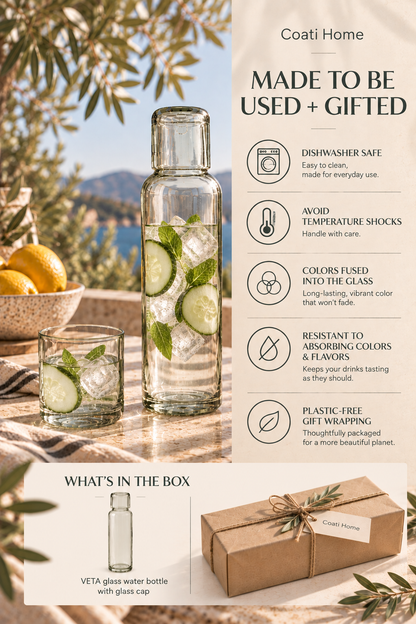 VETA Water Bottle – 100% Recycled Glass & Handcrafted - 1L